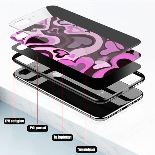 Purple Heart Swirl Pattern pink Phone Cases Tempered Glass For iPhone12 11 Pro XR XS MAX 8 X 7 6S Plus 12 Pro Max Mini case