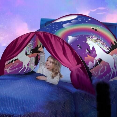 Kids Bed Tents Dream With Light Storage Pocket Children Boy Girls Night Sleeping Foldable Pop Up Mattress Tent Playhouse Unicorn