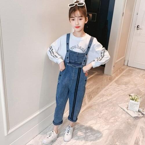 Girls Suit Sweatshirts +Overalls 2Pcs/Sets 2021 Orange Spring Autumn Teenagers Outwear Kids Cotton Tracksuit Sport Suits Childre