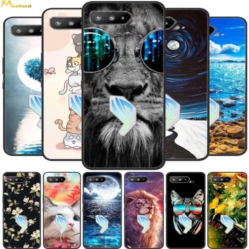 For Asus ROG Phone 5 ZS673KS Case I005DA Cartoon Lion Silicone Soft Back Cover For ASUS ZS673KS Case Wolf Cats Black TPU Bumper