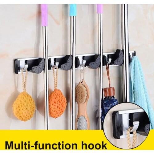 Adhesive Wall Mounted Mop Hanger Organizer Bathroom Broom Holder Brush Hook Excellent Load-bearing Capacity Space-saving