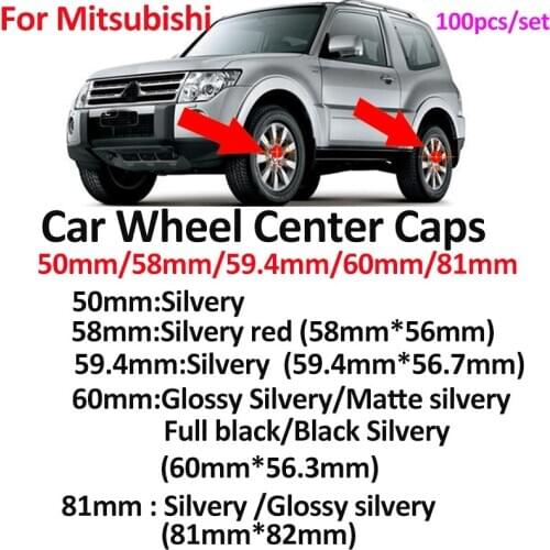 100x Car Aeecssory Wheel Center Hub Caps 50mm 58mm 60mm 81mm for Mitsubishi Lancer 10 9 EX Eclipse Galant Outlander Auto Styling