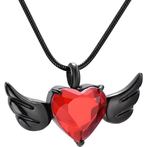 Cremation Urn Necklace for Ashes Pomegranate Red Crystal Heart Urn Ashes Holder Angel Wing Cremation Jewelry for Pet/Human