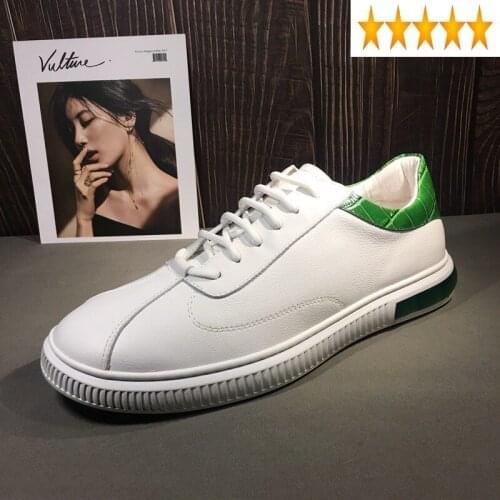 Autumn Men White Breathable Casual Real Leather Sneakers Luxury Lace Up Low-Top Flat Shoes Preppy Style Mans Footwear