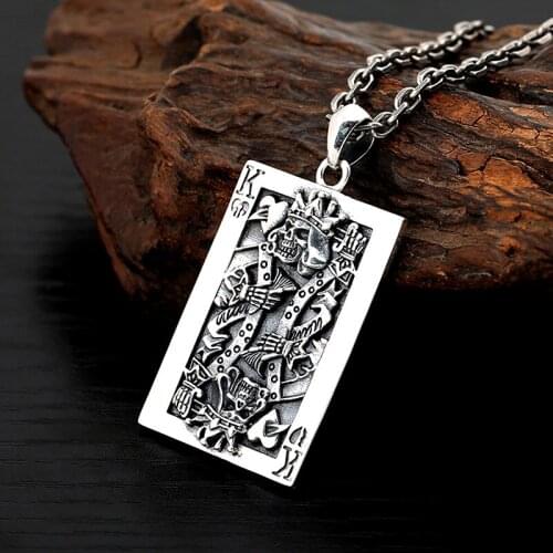 Fashion Stainless Steel Spades K Poker Pendant Necklace Men Punk Street Style Biker Skull Poker Necklace Jewelry Dropshipping