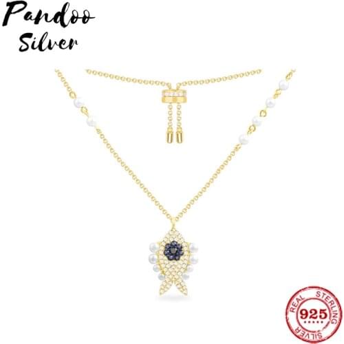 Fashion Charm Sterling Silver Original 1:1 Copy,Adjustable ETE Fish With Pearls Necklace Women 2021 Jewelry With Logo