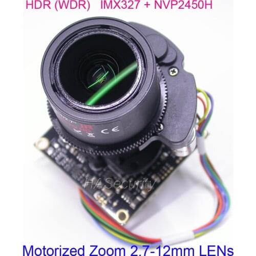 HDR (WDR) motorized Zoom 2.7-12mm LENs AHD-H 1/2.8" Sony STARVIS IMX327 CMOS + NVP2450 CCTV camera PCB board module + OSD cable
