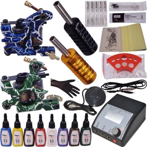 Tattoo permanent makeup kit body art set 2 top tattoo gun 7color inks YLT-71