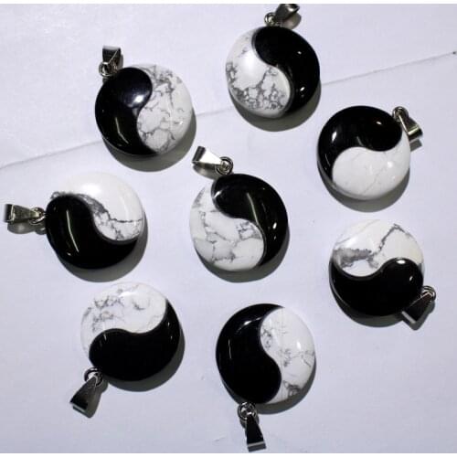 Natural stone retro black white Tai Chi Yin Yang Gossip pendant men and women charm for DIY jewelry making wholesale 4pcs\lot