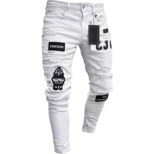 Spring and Autumn Summer New 2019 Fashion Brand Embroidery Mens Hole Embroidered Jeans Elastic Hip Hop Slim Mens Feet Jeans