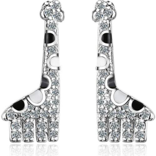 New Creative Giraffe Personality 925 Sterling Silver Jewelry Sweet Cute Animal Flash Crystal Women Stud Earrings SE898