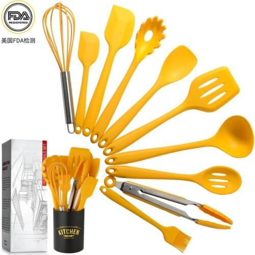 New storage iron bucket Western-style yellow silicone tools and kitchen utensils 10-piece set