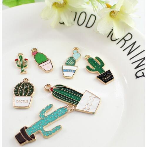 MRHUANG 10pcs/lot Cute Cactus Enamel Charms Fashion Jewelry Accessories fit Bracelet Earring DIY Making Charms Gold color
