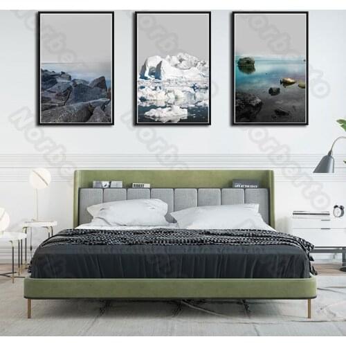 Natural Landscape Canvas Painting Wall Poster Stone Glacier Green Lake for Living Room Bedroom Restaurant Wall Decoration