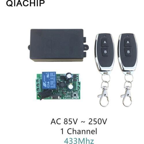 QIACHIP AC 220V 1CH 10A RF Wireless Remote Switch Wireless Light Lamp LED Switch and 2 Transmitter 433.92M Remote Control Door