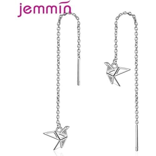 Chic Women Girl Earrings 925 Sterling Silver Cute Flying Bird Long Thread Ear Brincos Pierced Jewelry for Christams Party