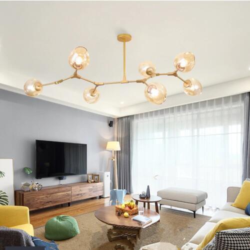 Kitchen Modern Pendant Light Gold Pendant Lighting Bar Amber Glass Lamp Home Large Pendant Lights Study Ceiling Lamp Free Bulbs