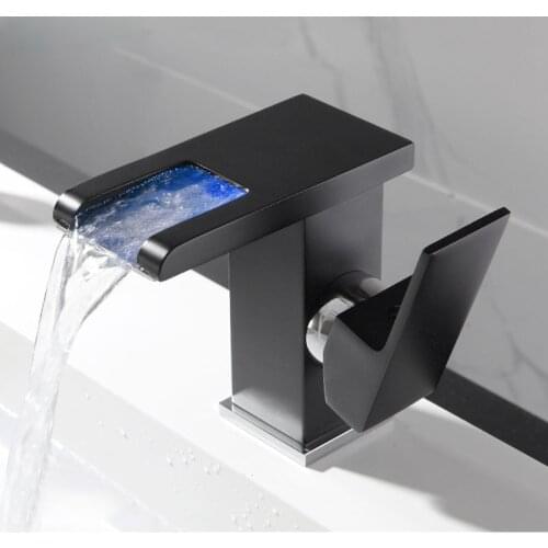 LED Waterfall Bathroom Basin Faucet Single Handle Cold Hot Water Mixer Sink Tap RGB Color Change Powered By Water Flow
