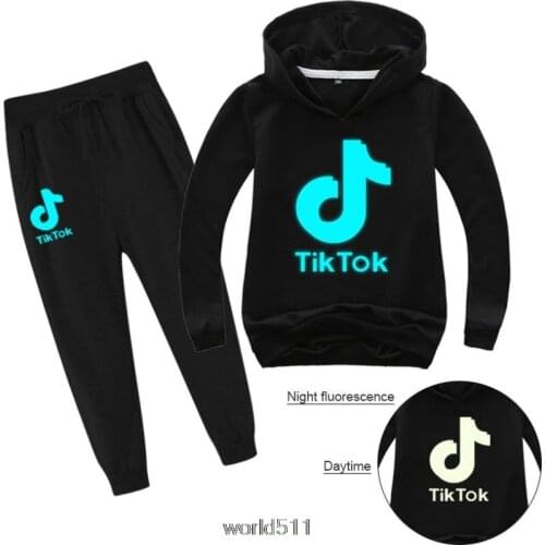 Tik Tok Trend Childrens Suit Autumn Luminous Boys Hoodie + Sweatpants Two-piece Cotton Girls Sports Clothes