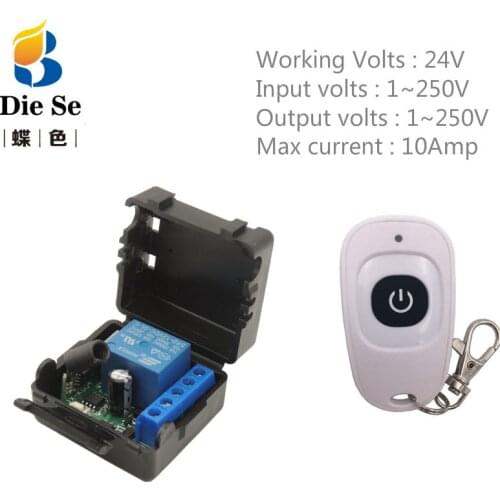 433MHz Universal wireless Remote Control rf Relay DC 24V 10A 1CH Receiver and Transmitter DIY Wireless Switch On/Off controler