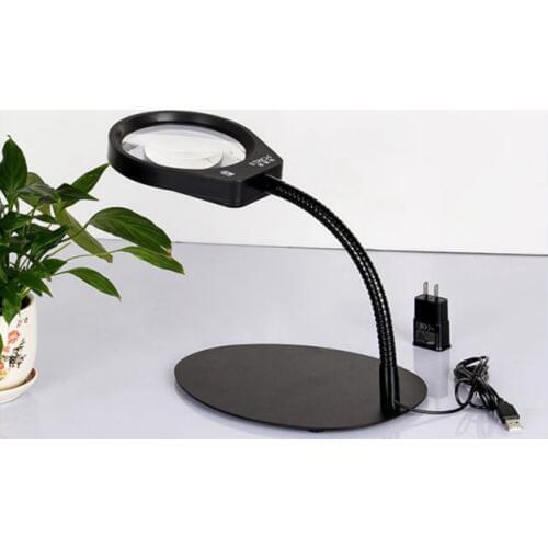 5X Stand Table PCB Magnifying Glass Large Size Magnifier with 36 LED Lights Brightness Adjustable Illuminant for Reading