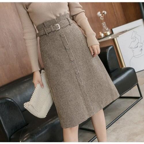 Юбка Skirt Woman Plaid Skirts Mujer Faldas Womens 2020 Woman Knee-Length Femme Jupes Autumn & Winter High Waist Korean Style