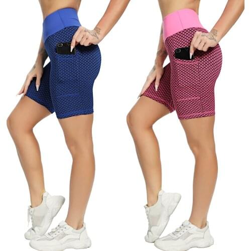 Women Yoga Shorts High Waist Seamless Hip-Up Tight Elastic Sport Shorts Push Up Running Fitness Gym Clothes Leggings with pocket
