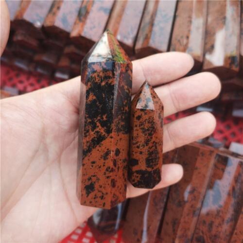 1PC Natural Rock Red Obsidian Hexagonal Column Crystal Point Mineral Ornament Healing Wand Home Decor DIY Gift Decoration