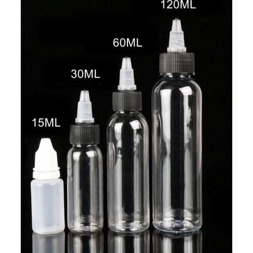 10PCS Tattoo Ink Bottle 15ML/30ML/60ML/120ML Plastic Tattoo Ink Black Temporary Pigment Clear Bottle Tattoo Accessoires