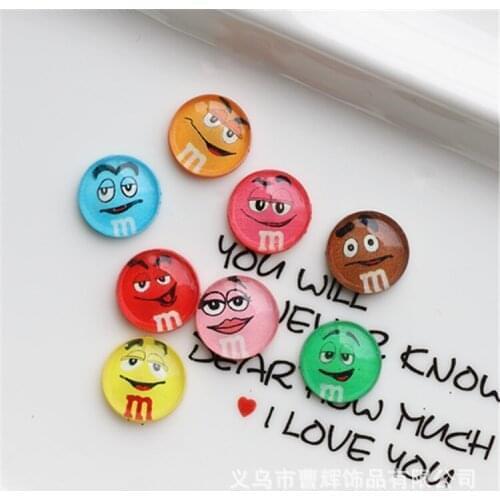 30pcs Mix Colors Candy Resin Simulation Chocolate M Beans Round Flatback Cabochon DIY Jewelry Hair Clip Craft Scrapbook 14mm