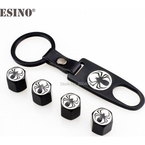 4 x Car Styling Stainless Steel Zinc Alloy Wheel Tire Valve Stems Caps Animal Spider Universal Fit With Mini Wrench Key Chain