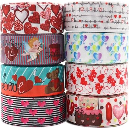 50 Yards 1" 25MM Grosgrain Ribbon Love Valentines Day Printed Ribbon For Hair Bows DIY Crafts Handmade Accessories Y2021010803