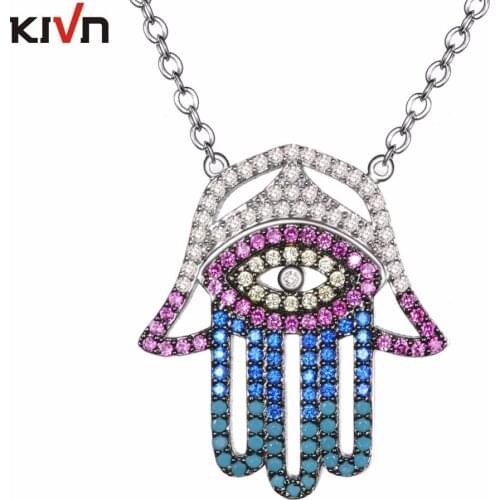 Turkish Blue Eye Hamsa Hand CZ Cubic Zirconia Womens Girls Bridal Wedding Pendant Necklaces Birthday Gifts 6pcs Lot Wholesale
