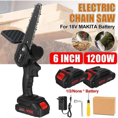 88V 6 Inch 1200W Electric Chain Saw With Battery Cordless Pruning ChainSaw Garden Logging Saw Woodworking Cutter Power Tools