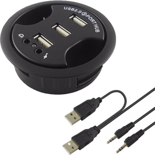 Mount In Desk Leaving space 3-Port USB 2.0 HUB Adapter and External Stereo Sound Adapter Combo Device charging