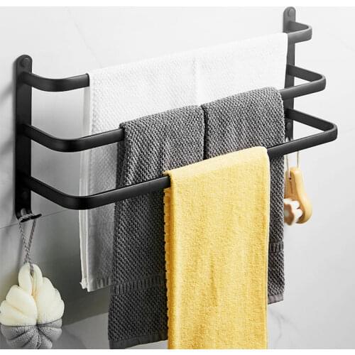 Aluminum Towel Rack Wall Mounted Folding Towel Holder Three Layers Storage Shelf Punch-Free Bathroom Accessories Towel Hanger