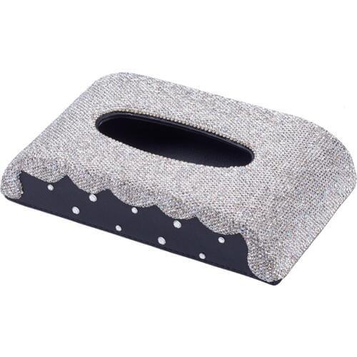 Car Tissue Box PU Rectangular Holder Tissue Case Napkin Holder Shiny Auto Decoration Organizer 1 Pcs