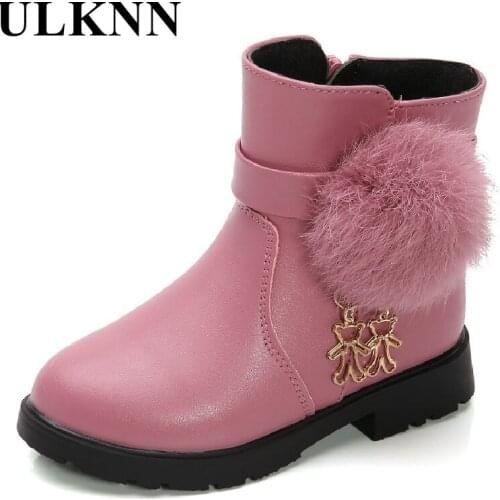 ULKNN Children Fashion Boots Teen School Shoes Kids Ankle Leather Boots Baby Girl Outdoor Sneakers Plush Princess Shoes Sweet