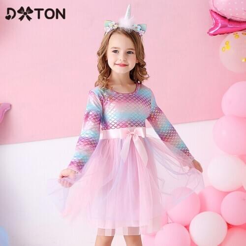 DXTON Girls Princess Dress 2020 Bow Kids Dresses For Girls Christmas Girls Dress Toddlers Party Vestidos Children Winter Clothes