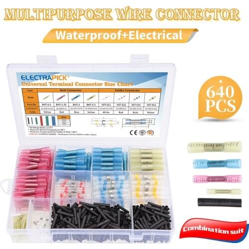 Electrapick 640pcs Solder Seal Wire Connectors Heat Shrink Solder Butt Solder Connectors Kit Automotive Marine Insulated