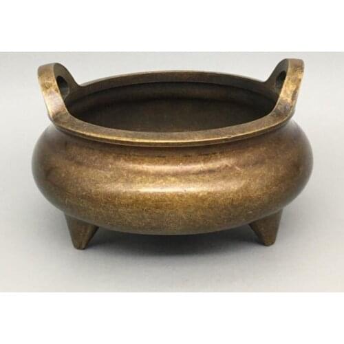 China archaize brass round ear Incense burner crafts statue