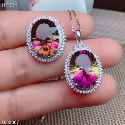 KJJEAXCMY fine jewelry 925 sterling silver inlaid Ametrine female suit ring pendant Gradient two sets trendy
