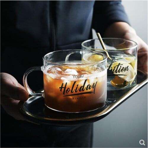 Creative Letter Glass Mug Large with Handle Mug Coffee Milk Drinkware Water Tea Dessert Cup Oatmeal Breakfast Drinking Utensils