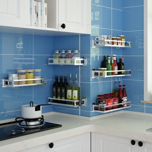Kitchen spice rack 304 stainless steel spice rack seasoning storage rack wall-mounted wall without punching Hot styles