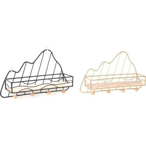 Metal Decorative Wall Shelf Wood and Storage Box Sundries Key Rack Wall Hook Holder Hanger Shelf for Bathroom