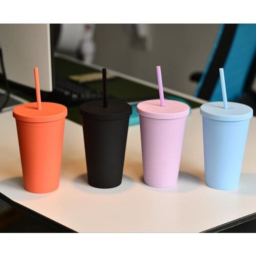 Reusable Cup with Lid and Straw Creative Mug Cups Plastic Tumbler with Lid Multi Color Straw Cup Christmas Gift Plastic Cup NEW