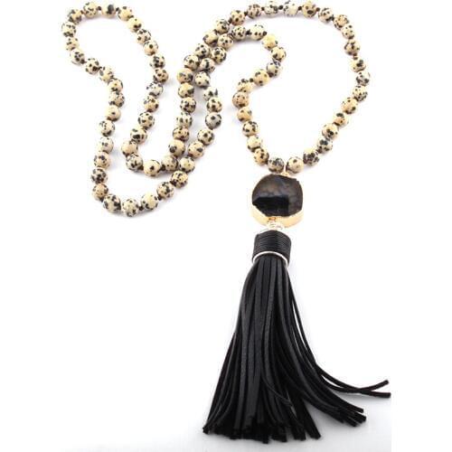 MOODPC Fashion Bohemian Jewelry Semi Precious Stones Knotted Druzy Stone link Long Tassel Pendant Necklace