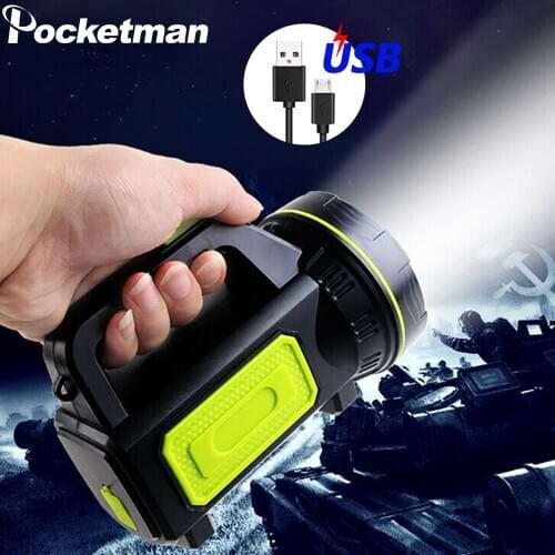 Powerful 8000lm LED portable flashlight searchlight lantern rechargeable spotlight 300m range hunting lamp with side light