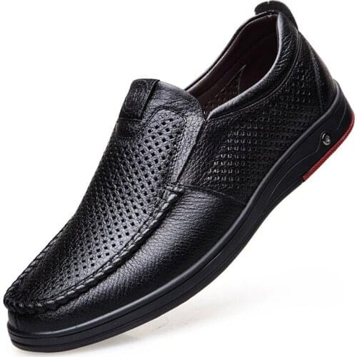 Newly Mens Summer Loafers Shoes Genuine Leather Soft Man Casual Slip-on Cutout Shoes Cowhide Summer Loafers2021