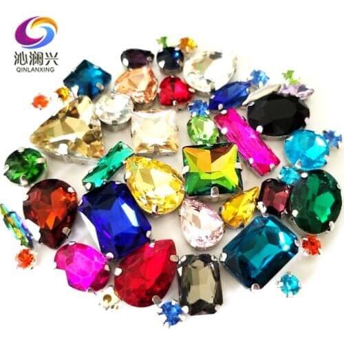 Mix 25 different colors Super beauty top quality glass crystal flatback sew on claw rhinestones,diy/Clothing accessories 50pcs